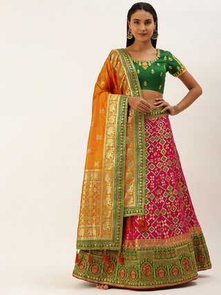 silk embroidered Lehenga in Rose pink
