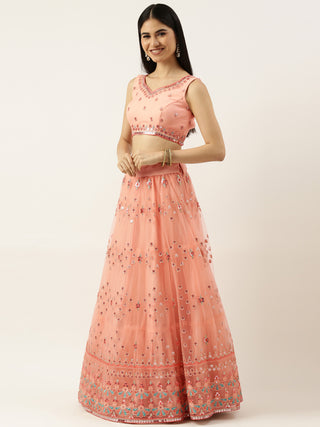 Peach Net Sequin embroidered Lehenga choli