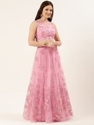 Pretty Pink Sequin embroidered Net Lehenga