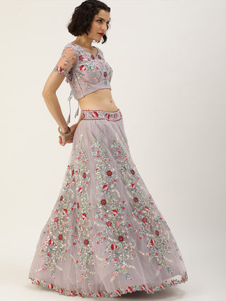 lilac net sequin and thread work Lehenga