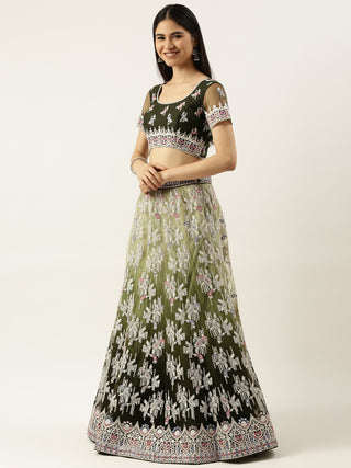 Thread and sequin embroidered green Lehenga
