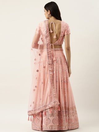 Coral Pink Sequence embroidered georgette Lehenga