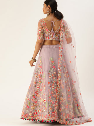 Embroidered lavender Net Lehenga set