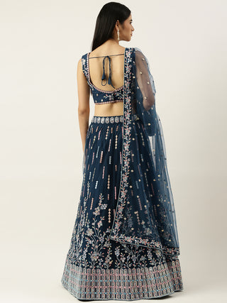 Net Navy Blue Sequin embroidered Lehenga choli