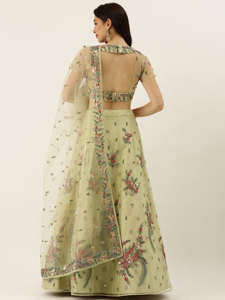 Tea green sequin Net Lehenga set