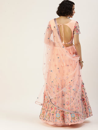 Peach Sequin and pearl embroidered Lehenga