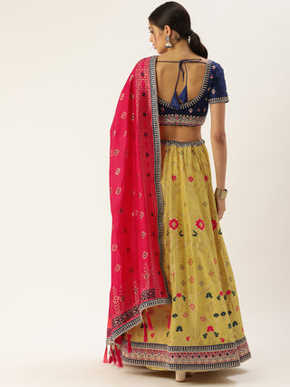 Zari woven Yellow silk lehenga with Sequin embroidery