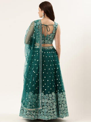 Teal Net flower Sequin embroidered Lehenga