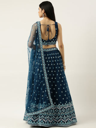 Navy Blue silver Sequin embroidered Lehenga