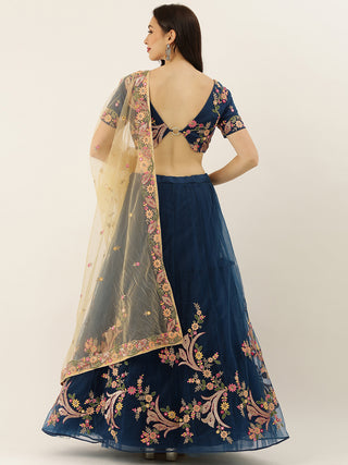 Sequin embroidered Navy blue Net Lehenga