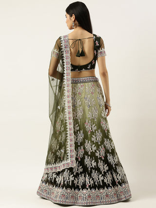 Thread and sequin embroidered green Lehenga