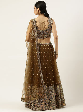 Caramel Brown Net Sequin embroidered Lehenga