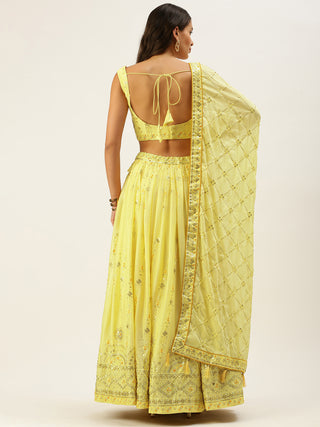 Yellow Georgette Sequence embroidered Lehenga