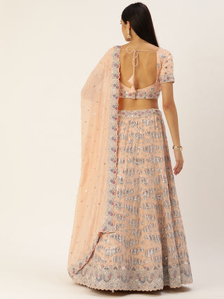 Georgette Sequence and crystal embroidered pretty peach Lehenga