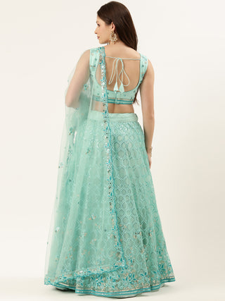 Turquoise blue silver Sequin embroidered Lehenga