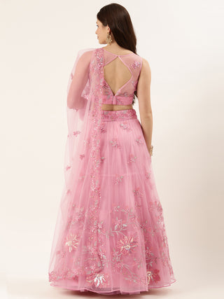Pretty Pink Sequin embroidered Net Lehenga