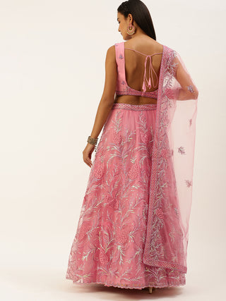 Rouge Pink and silver Sequin embroidered Lehenga
