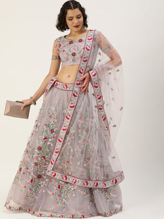 lilac net sequin and thread work Lehenga
