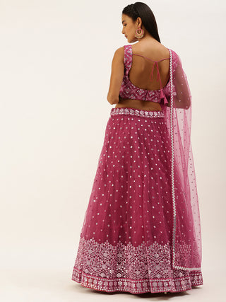 Rose Pink color Sequin embroidered Lehenga