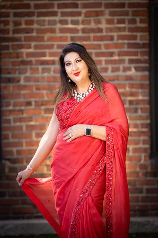 Pre-Stitched Saree in Red