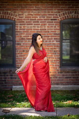 Pre-Stitched Saree in Red