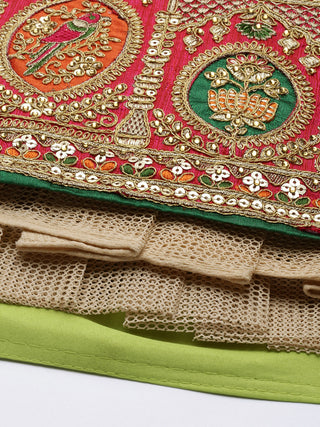 silk embroidered lehenga in lime green with Jaquard dupatta