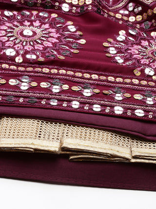 Sequence embroidered Burgundy georgette Lehenga