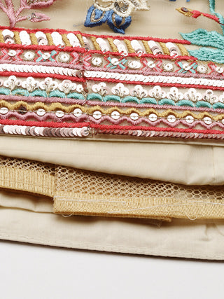 Net Cream multicolor thread and sequin embroidered Lehenga choli