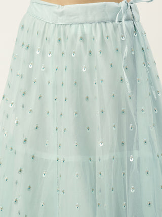 Pale blue Net Sequin embroidered Lehenga