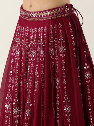 Sequence embroidered Burgundy georgette Lehenga