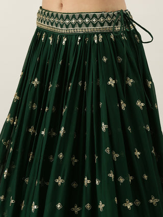 Dark green Georgette gold Sequence work lehenga choli
