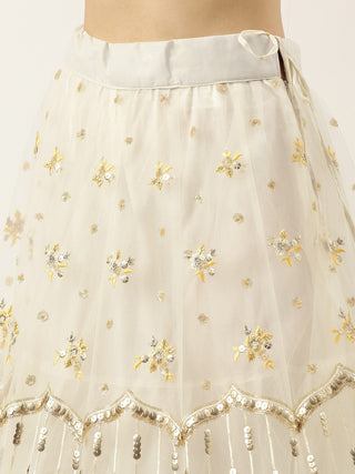 Cream and gold Sequin embroidered Lehenga