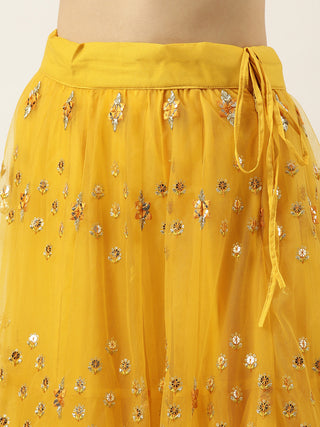 Sun flower Yellow Net Sequin embroidered Lehenga