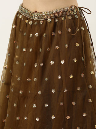 Caramel Brown Net Sequin embroidered Lehenga