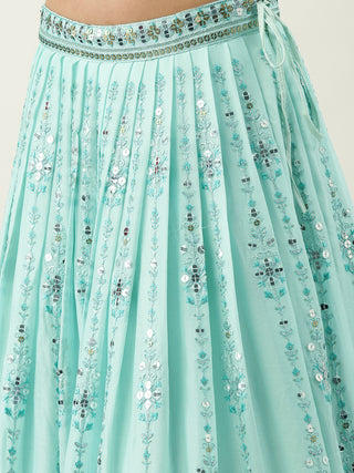 Georgette Sequence embroidered turquoise blue Lehenga