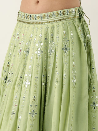Georgette Sequence embroidered pista green Lehenga