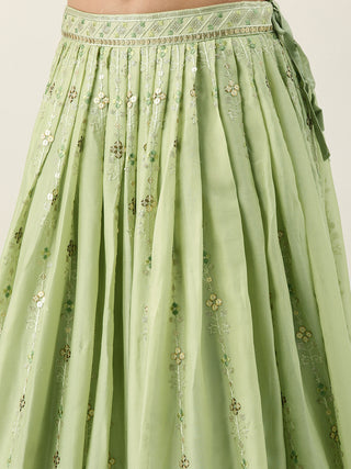 Pretty Pistachio green Georgette Sequence embroidered Lehenga