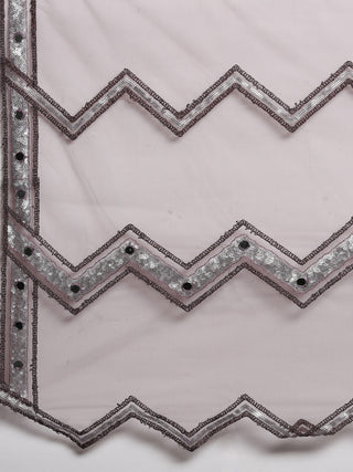 Burgundy Chevron pattern mirror and  sequin work net Lehenga set