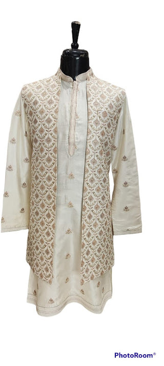 cream 2-piece kurta and jacket set