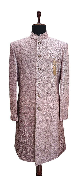 Raw silk Pink embroidered sherwani