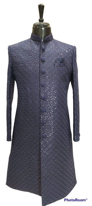 Navy blue sequin embroidered sherwani