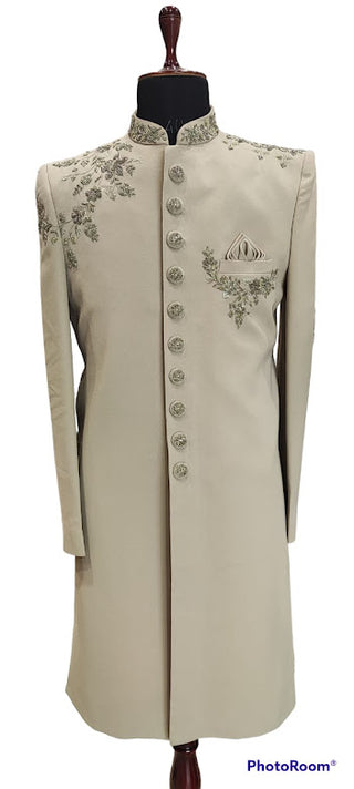 zardozi embroidered taupe sherwani