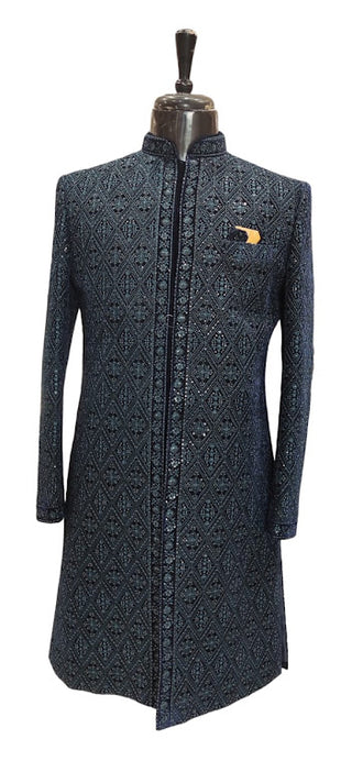 Stunning midnight blue sequin embroidered sherwani