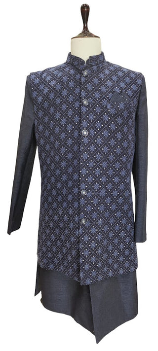 Navy blue 2-piece kurta and jacket set