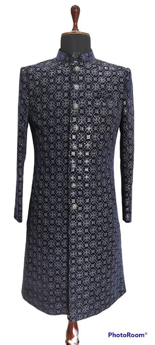 Exquisite midnight blue sequin embroidered sherwani