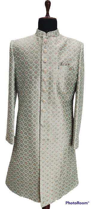 Mint Green silk brocade sherwani