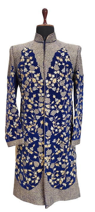 Navy blue embroidered sherwani