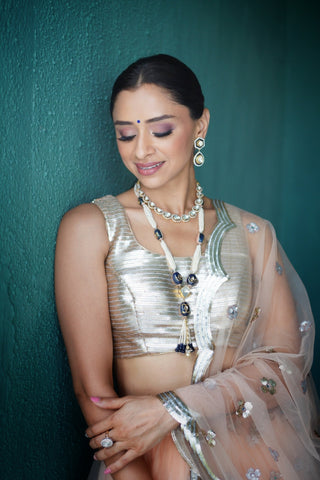 Sequin embroidered peach Net Lehenga