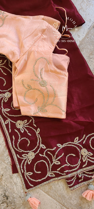 Silk cocktail party Saree and blouse set