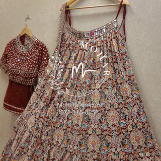 Mirror work floral lehenga